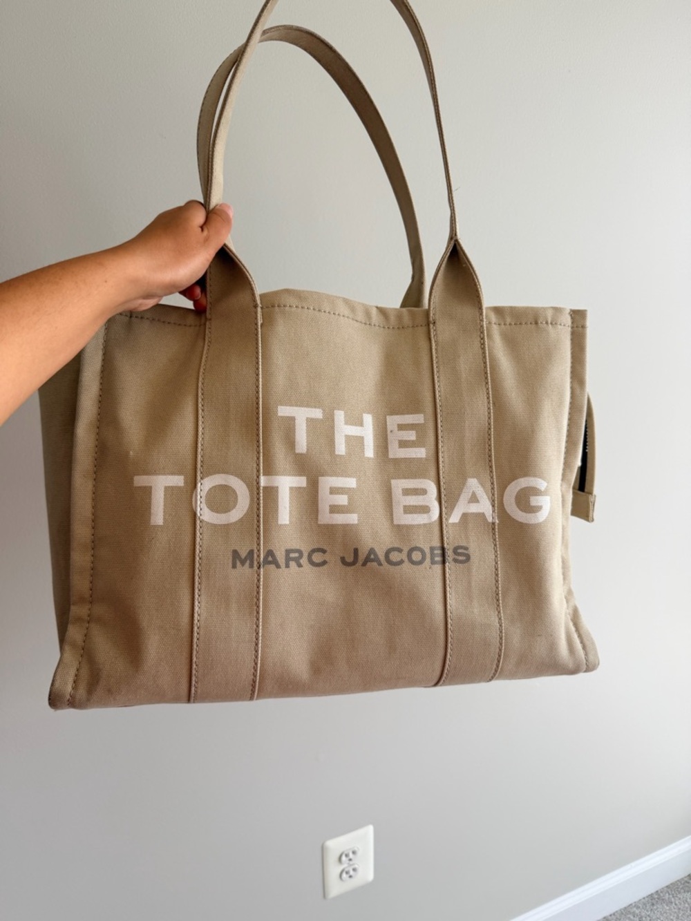 LARGE: Marc Jacobs Canvas Tote in Tan with White Logo